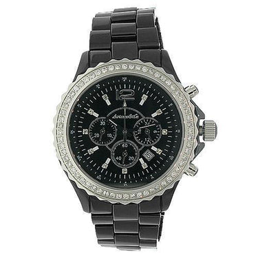 Avianne&Co Mens Ceramic Stainless Steel Black Chrono Diamond Watch 1.32 Ctw